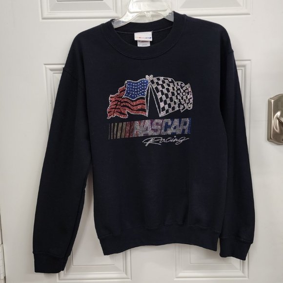 Nascar Black Sweatshirt with Flag Design - Picture 1 of 5